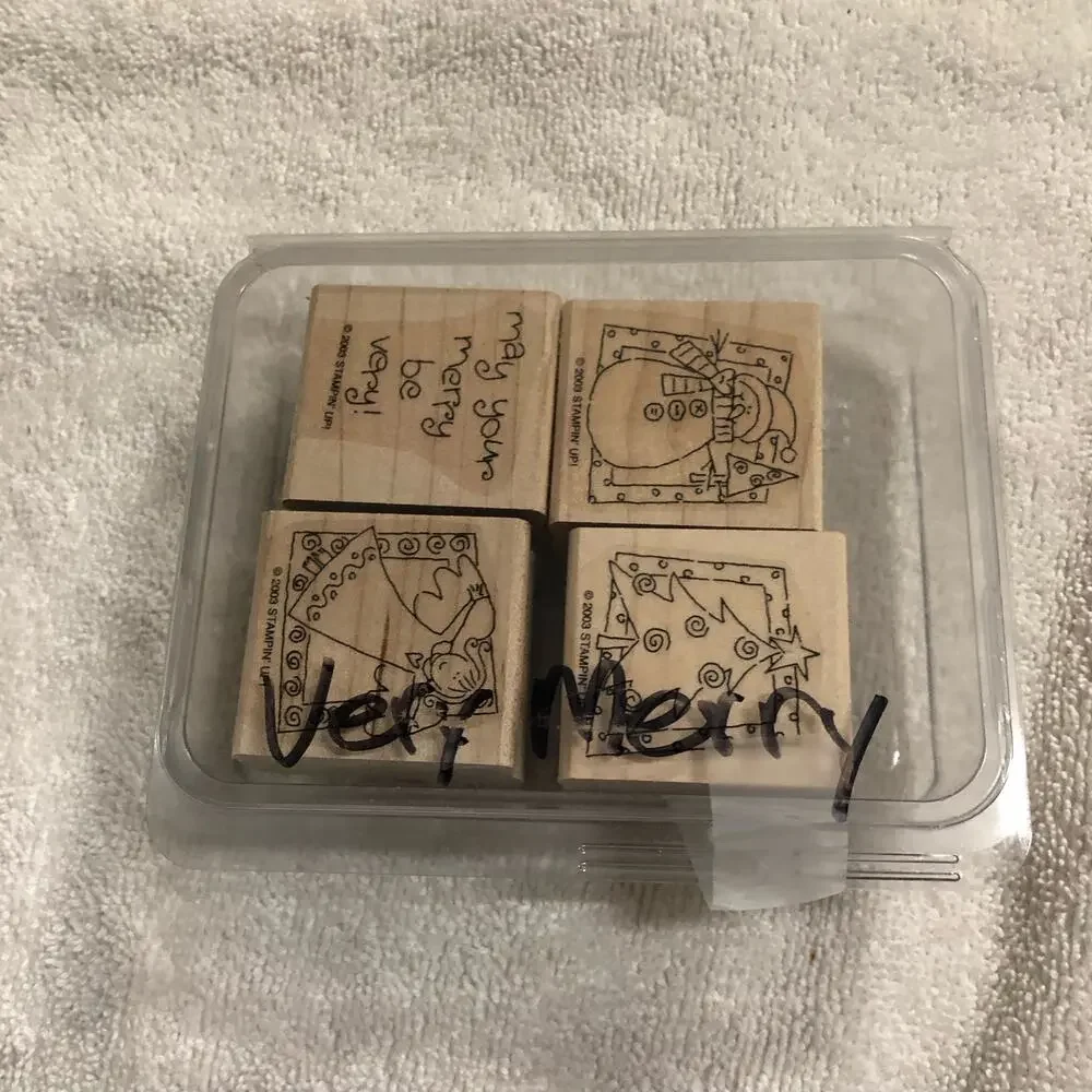 Stampin' Up! Very Merry 4-Stamp Christmas Holiday Festive Rubber Stamps